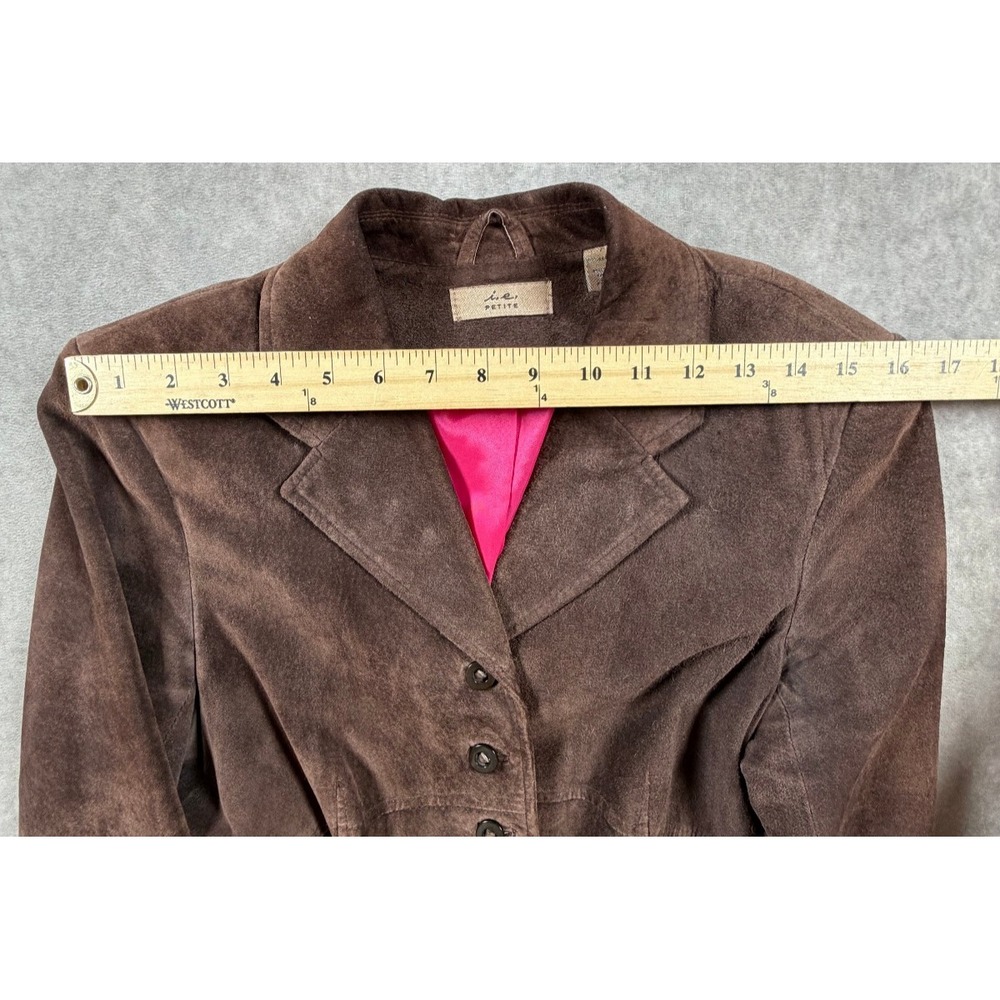 IE Petite Womens Large Jacket Suede Leather Brown Button Front Blazer - Picture 7 of 10